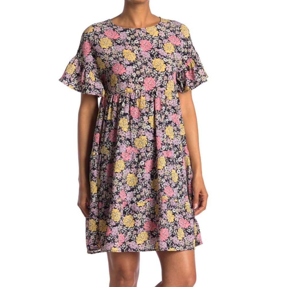 👛🎉🎊Good Luck Gem Floral Tiered Babydoll Dress
